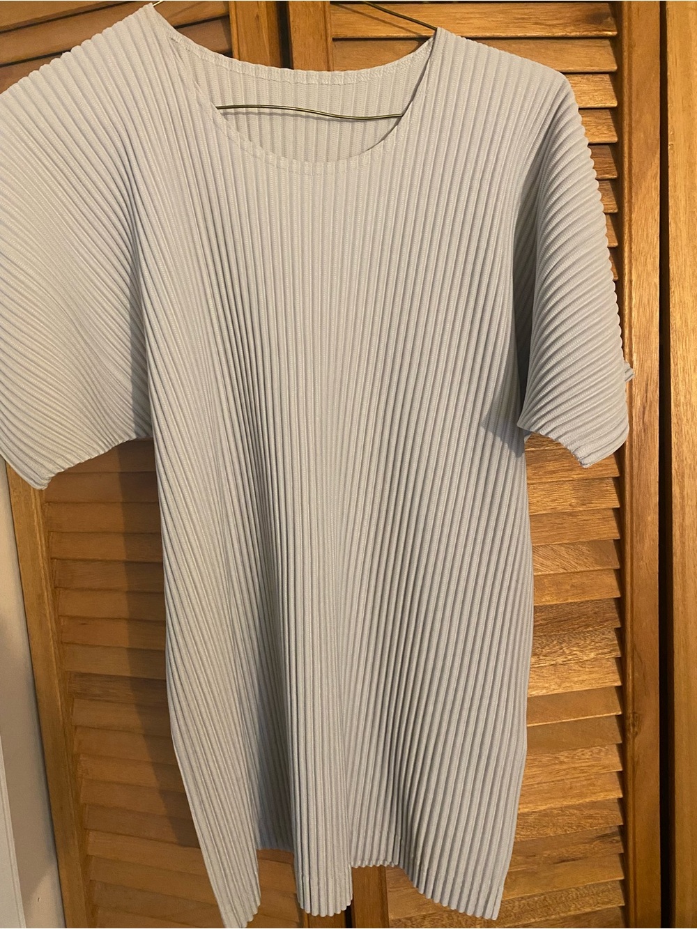 HOMME PLISSÉ ISSEY MIYAKE signature pleated short-sleeve T-shirt in Light Gray.